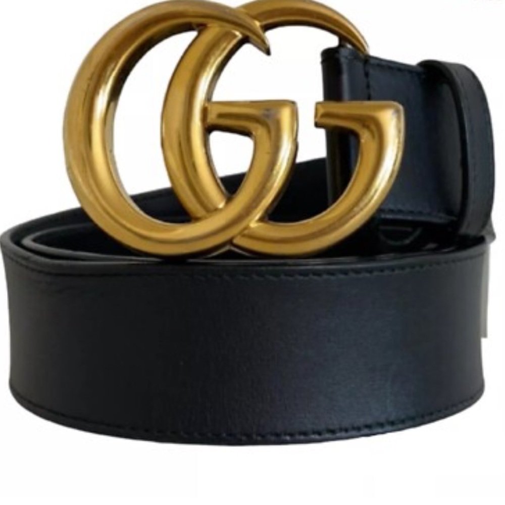 Gucci Black Smooth Calfskin Leather Gold Double G Buckle Belt 110/44. - Picture 1 of 13